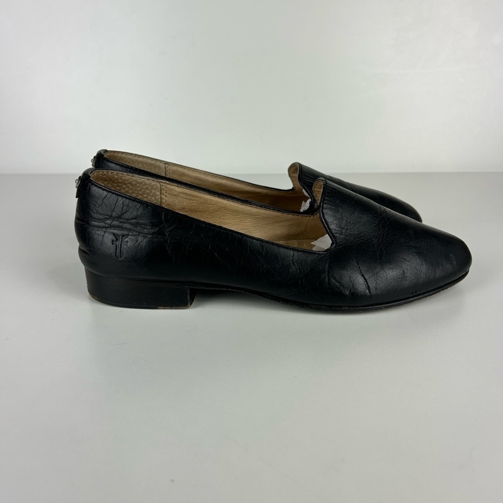 FRYE “TRACY SMOKING” BLACK LEATHER LOAFERS SIZE 7